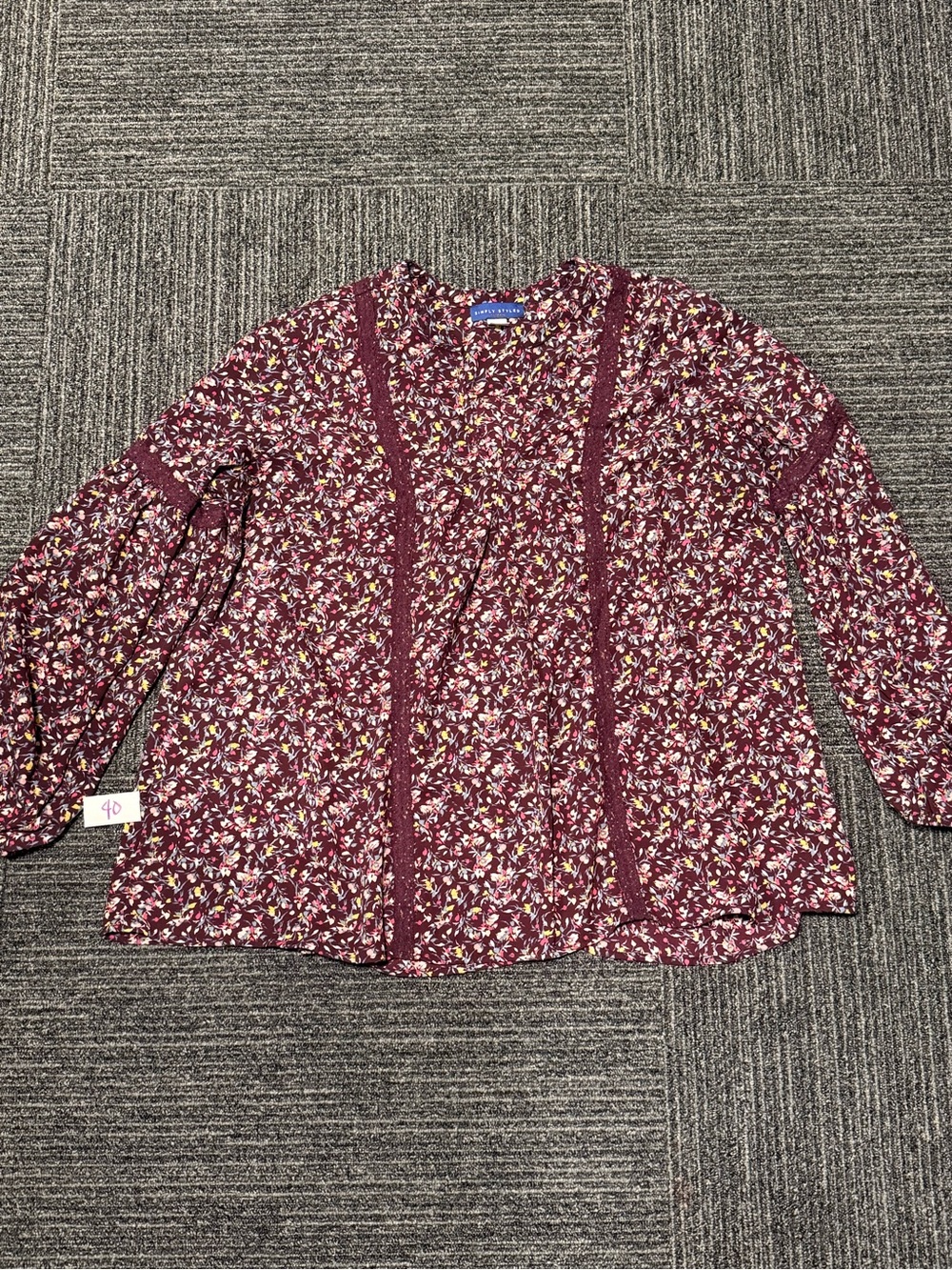 Simply Styled Burgundy Floral Lace-Trim Blouse